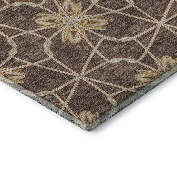 HomeRoots 10' X 14' Geometric Area Rug in Brown, Gold & Gray - Washable, UV Protected & Perfect for Any Space! 675918