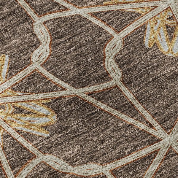 HomeRoots 10' X 14' Geometric Area Rug in Brown, Gold & Gray - Washable, UV Protected & Perfect for Any Space! 675918
