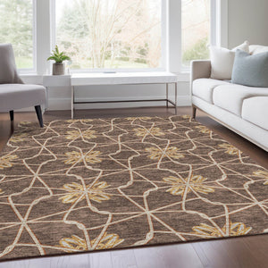 HomeRoots 10' X 14' Geometric Area Rug in Brown, Gold & Gray - Washable, UV Protected & Perfect for Any Space! 675918