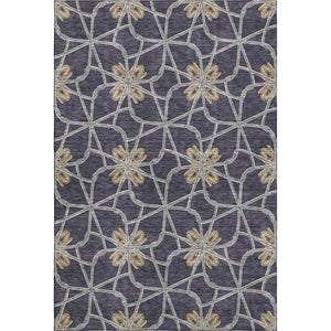 HomeRoots 5' X 8' Charcoal Gold & Gray Geometric Washable Area Rug - Stylish, Durable, UV-Protected Design! 675920