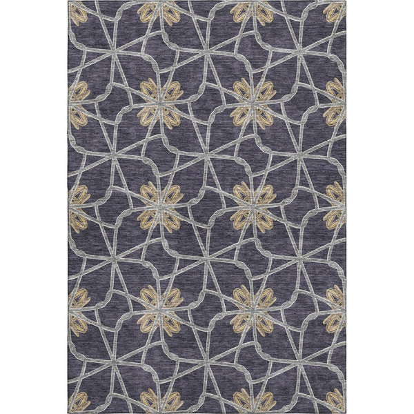 HomeRoots 5' X 8' Charcoal Gold & Gray Geometric Washable Area Rug - Stylish, Durable, UV-Protected Design! 675920