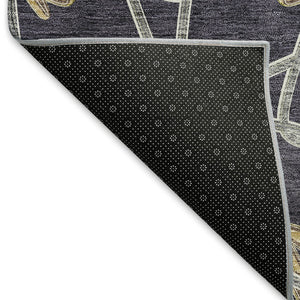 HomeRoots 5' X 8' Charcoal Gold & Gray Geometric Washable Area Rug - Stylish, Durable, UV-Protected Design! 675920