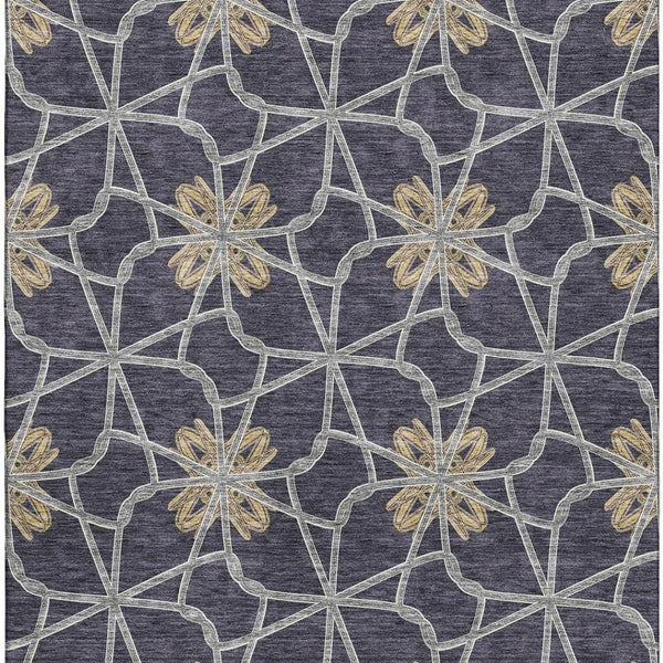 HomeRoots 5' X 8' Charcoal Gold & Gray Geometric Washable Area Rug - Stylish, Durable, UV-Protected Design! 675920