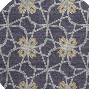 HomeRoots 8' Charcoal Gold and Gray Geometric Round Rug - Washable, UV Protected, Durable Polyester Design 675921
