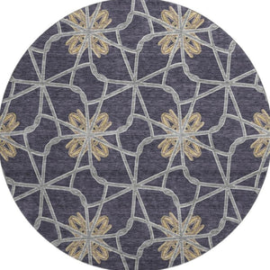 HomeRoots 8' Charcoal Gold and Gray Geometric Round Rug - Washable, UV Protected, Durable Polyester Design 675921