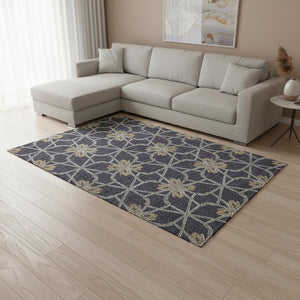 HomeRoots 8' X 10' Charcoal Gold Gray Geometric Area Rug – Washable, UV Protected, Stylish for High-Traffic Spaces 675922