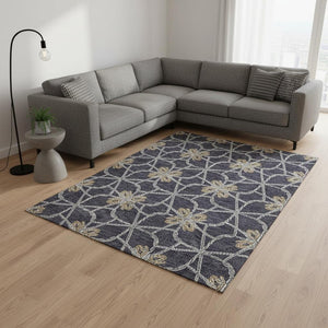 HomeRoots 9' Charcoal Gold and Gray Geometric Washable Area Rug - Durable, UV Protected, Modern Style Furniture Accent 675923