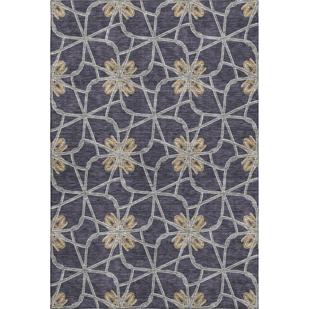 HomeRoots 9' Charcoal Gold and Gray Geometric Washable Area Rug - Durable, UV Protected, Modern Style Furniture Accent 675923
