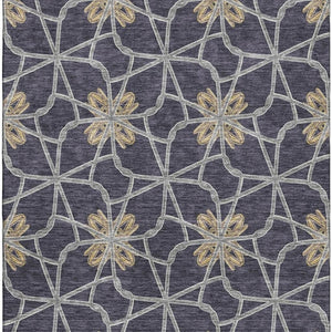 HomeRoots 9' Charcoal Gold and Gray Geometric Washable Area Rug - Durable, UV Protected, Modern Style Furniture Accent 675923