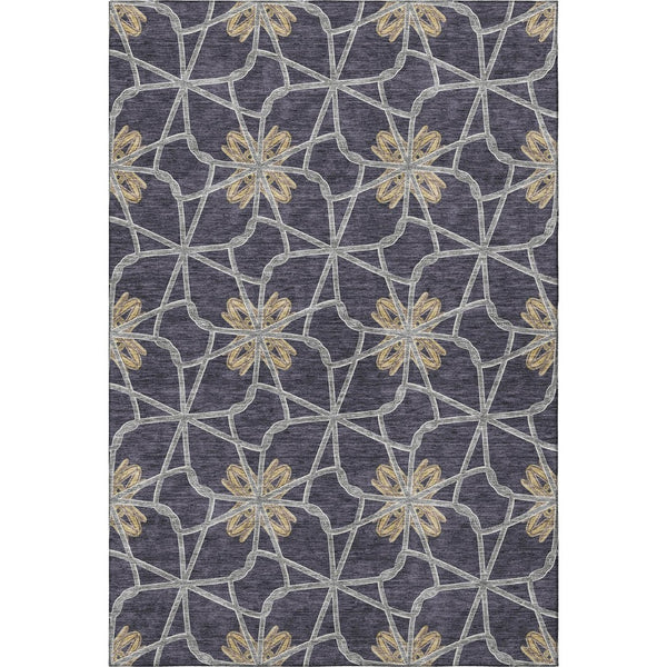 HomeRoots 9' Charcoal Gold and Gray Geometric Washable Area Rug - Durable, UV Protected, Modern Style Furniture Accent 675923