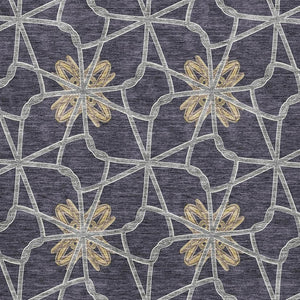 HomeRoots 10' X 14' Geometric Washable Area Rug in Charcoal, Gold & Gray with UV Protection for Modern Spaces 675924