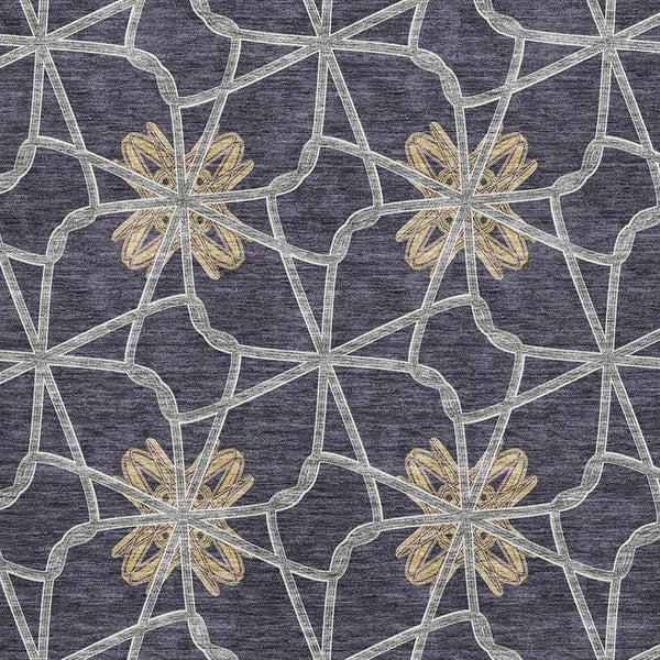 HomeRoots 10' X 14' Geometric Washable Area Rug in Charcoal, Gold & Gray with UV Protection for Modern Spaces 675924
