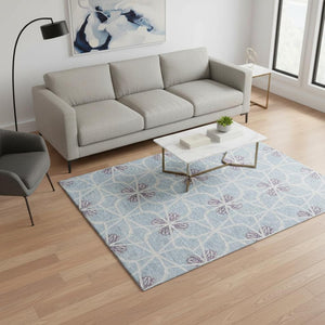 HomeRoots 5' X 8' Denim Blue Geometric Area Rug - Washable, UV-Protected, Perfect for Kids & Pets! 675926