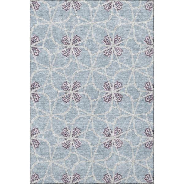 HomeRoots 5' X 8' Denim Blue Geometric Area Rug - Washable, UV-Protected, Perfect for Kids & Pets! 675926
