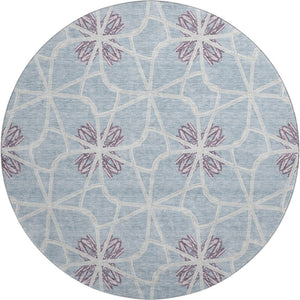 HomeRoots 8' Stylish Denim Blue, Ivory & Gray Geometric Washable Round Rug - UV Protected & Stain Resistant 675927