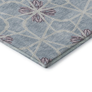 HomeRoots 8' Stylish Denim Blue, Ivory & Gray Geometric Washable Round Rug - UV Protected & Stain Resistant 675927