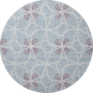 HomeRoots 8' Stylish Denim Blue, Ivory & Gray Geometric Washable Round Rug - UV Protected & Stain Resistant 675927