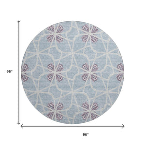 HomeRoots 8' Stylish Denim Blue, Ivory & Gray Geometric Washable Round Rug - UV Protected & Stain Resistant 675927