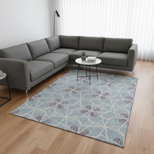 HomeRoots 8' X 10' Stylish Denim Blue Ivory Gray Geometric Washable Area Rug with UV Protection & Durability 675928
