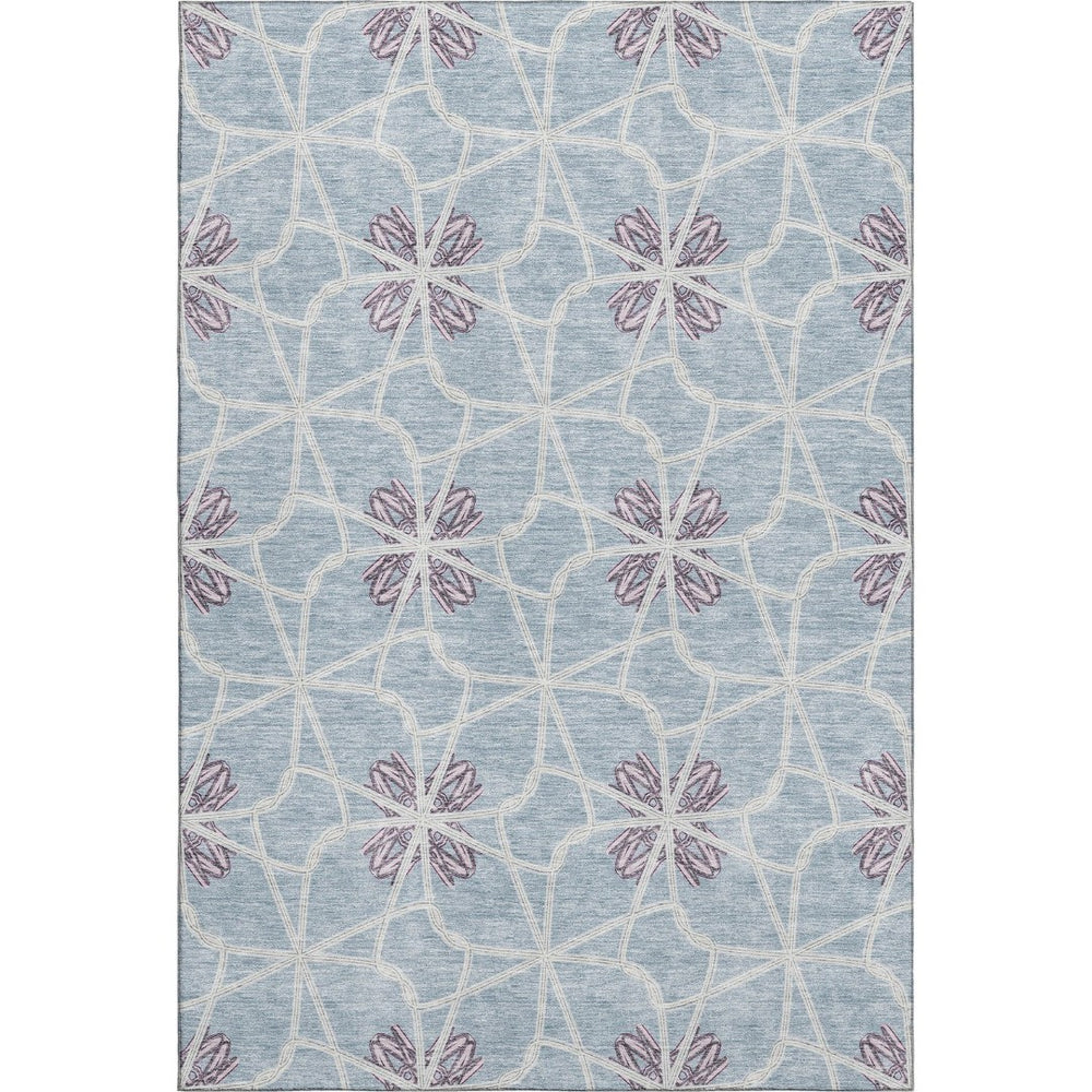 HomeRoots 8' X 10' Stylish Denim Blue Ivory Gray Geometric Washable Area Rug with UV Protection & Durability 675928