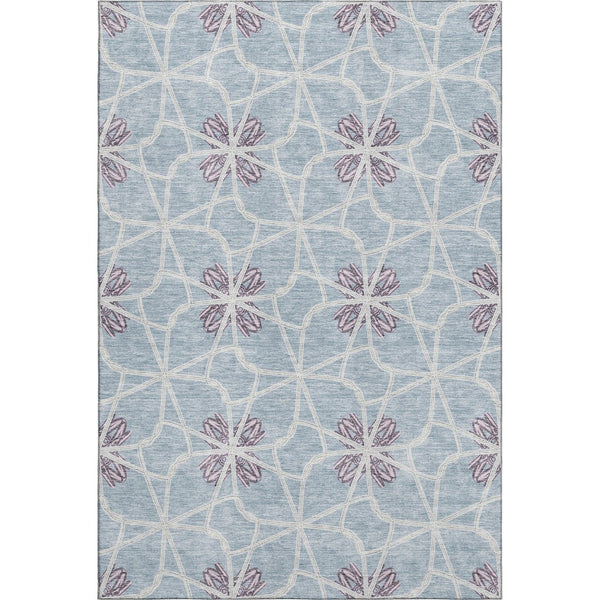 HomeRoots 8' X 10' Stylish Denim Blue Ivory Gray Geometric Washable Area Rug with UV Protection & Durability 675928