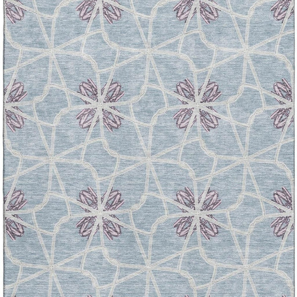 HomeRoots 9' X 12' Stylish Denim Blue, Ivory & Gray Geometric Area Rug - Washable, Durable & UV Protected! 675929