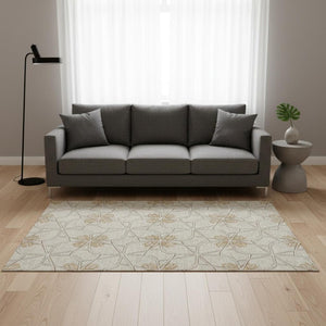HomeRoots 5' X 8' Ivory Gold Beige Geometric Area Rug - Washable, UV Protected, Stain-Resistant & Stylish 675932