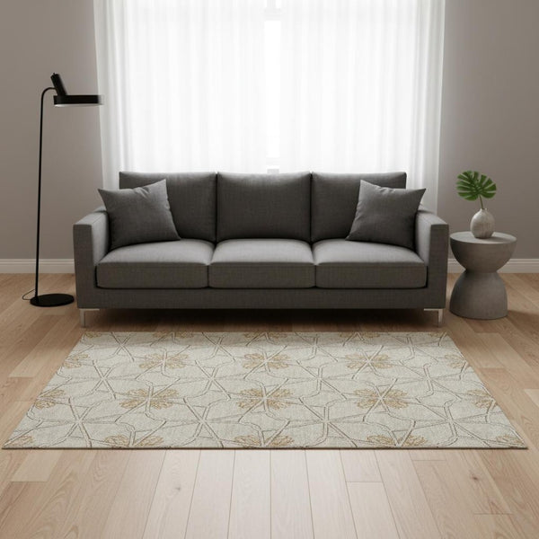 HomeRoots 5' X 8' Ivory Gold Beige Geometric Area Rug - Washable, UV Protected, Stain-Resistant & Stylish 675932