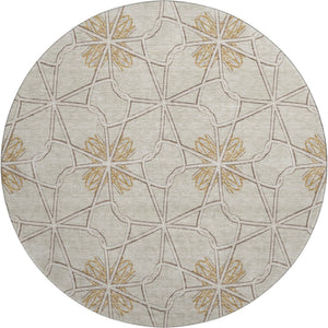 HomeRoots 8' Ivory Gold Beige Geometric Washable Round Rug - Durable, Stain-Resistant, UV Protected Elegance 675933