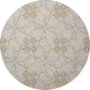 HomeRoots 8' Ivory Gold Beige Geometric Washable Round Rug - Durable, Stain-Resistant, UV Protected Elegance 675933