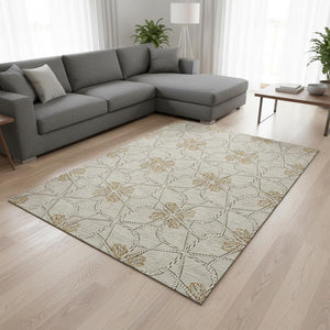 HomeRoots 8' X 10' Stylish Ivory Gold Beige Geometric Area Rug - Washable, UV Protected & Perfect for Families 675934