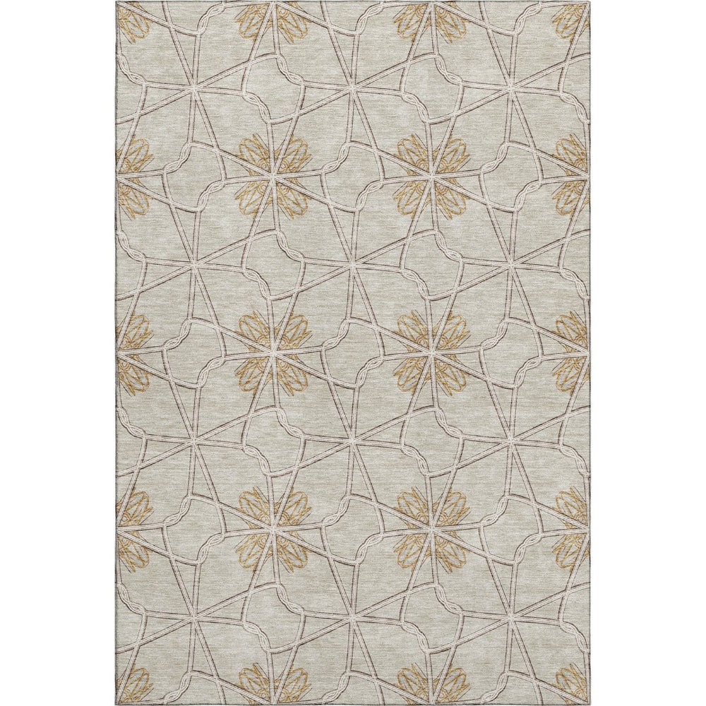 HomeRoots 8' X 10' Stylish Ivory Gold Beige Geometric Area Rug - Washable, UV Protected & Perfect for Families 675934
