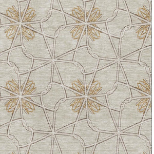 HomeRoots 8' X 10' Stylish Ivory Gold Beige Geometric Area Rug - Washable, UV Protected & Perfect for Families 675934