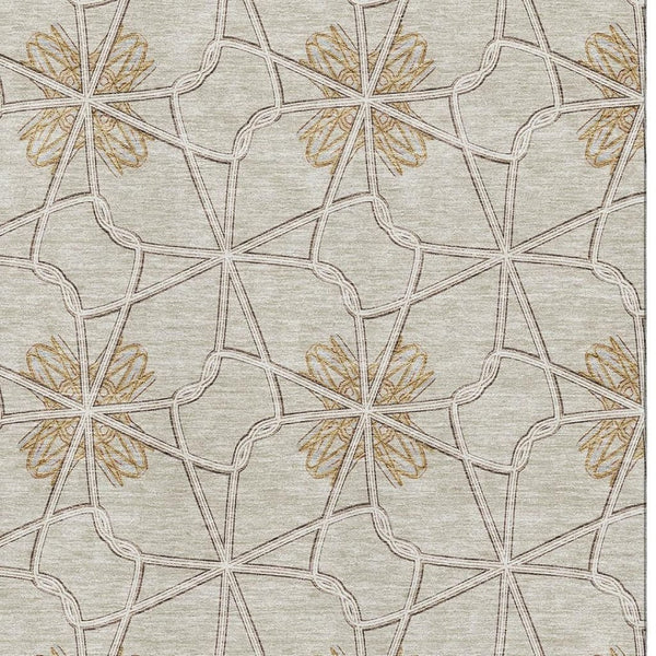 HomeRoots 8' X 10' Stylish Ivory Gold Beige Geometric Area Rug - Washable, UV Protected & Perfect for Families 675934