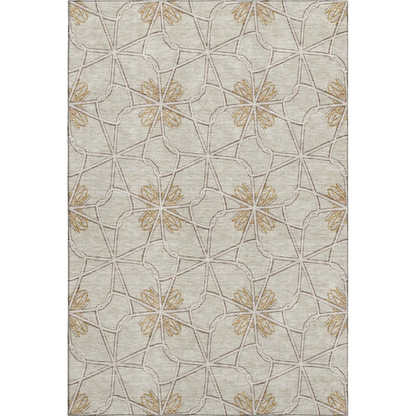 HomeRoots 9' X 12' Geometric Ivory Gold Beige Area Rug - Washable, Durable, UV Protected for High-Traffic Spaces 675935