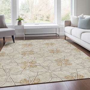 HomeRoots 9' X 12' Geometric Ivory Gold Beige Area Rug - Washable, Durable, UV Protected for High-Traffic Spaces 675935