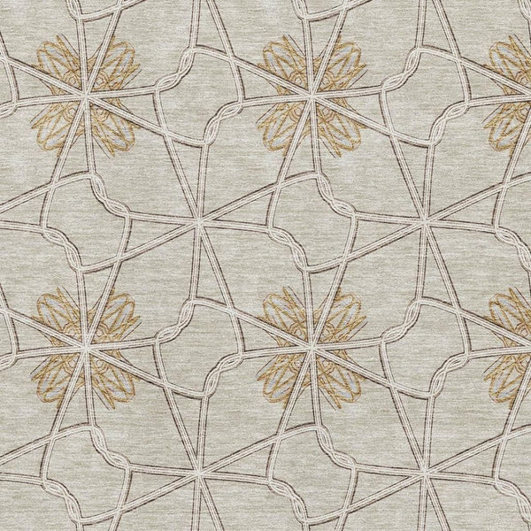 HomeRoots 9' X 12' Geometric Ivory Gold Beige Area Rug - Washable, Durable, UV Protected for High-Traffic Spaces 675935