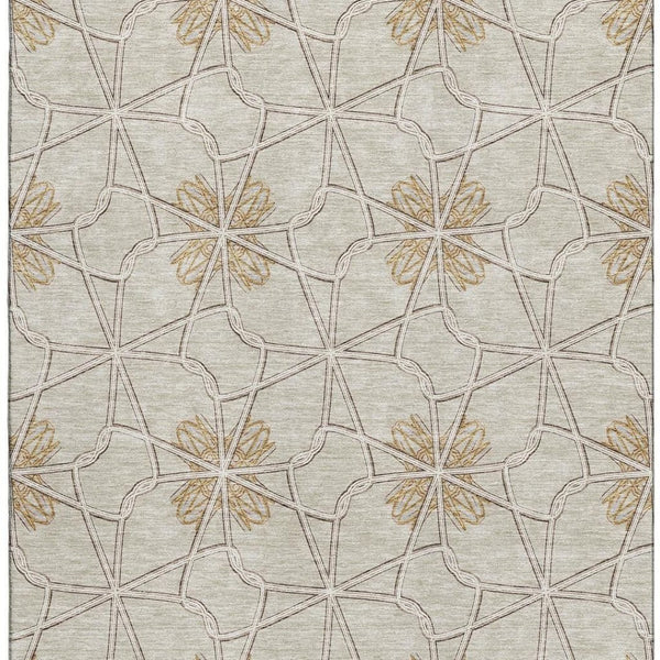 HomeRoots 9' X 12' Geometric Ivory Gold Beige Area Rug - Washable, Durable, UV Protected for High-Traffic Spaces 675935