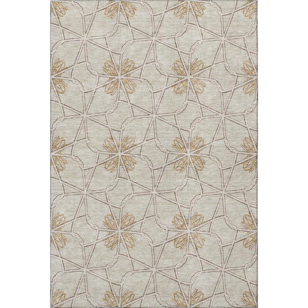 HomeRoots 10' Stylish Ivory Gold & Beige Geometric Washable Area Rug with UV Protection for Modern Homes 675936
