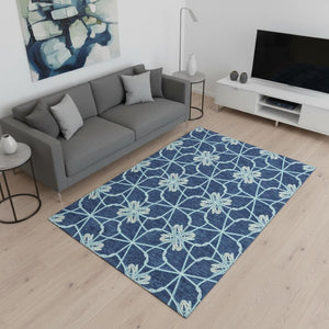 HomeRoots 5' X 8' Navy Blue Geometric Washable Area Rug – Durable, Stylish & UV-Protected for Busy Homes 675938
