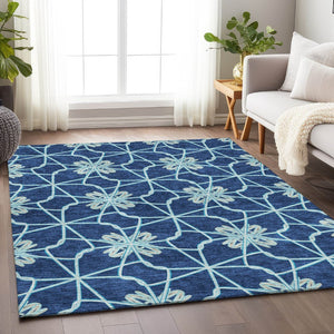 HomeRoots 5' X 8' Navy Blue Geometric Washable Area Rug – Durable, Stylish & UV-Protected for Busy Homes 675938