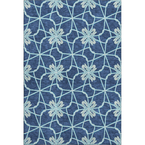 HomeRoots 5' X 8' Navy Blue Geometric Washable Area Rug – Durable, Stylish & UV-Protected for Busy Homes 675938