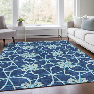 HomeRoots 5' X 8' Navy Blue Geometric Washable Area Rug – Durable, Stylish & UV-Protected for Busy Homes 675938