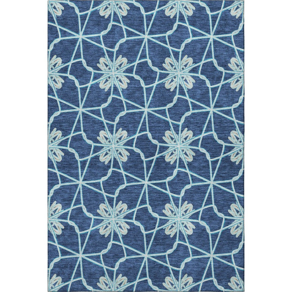HomeRoots 5' X 8' Navy Blue Geometric Washable Area Rug – Durable, Stylish & UV-Protected for Busy Homes 675938