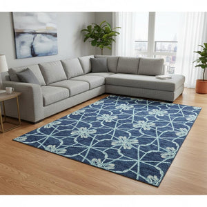 HomeRoots 8' X 10' Stylish Navy Blue, Ivory & Gray Geometric Washable Area Rug with UV Protection & Durability 675940