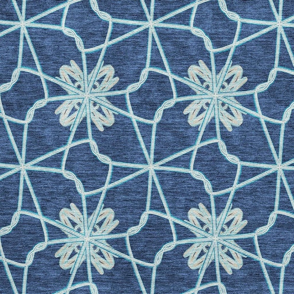 HomeRoots 9' X 12' Navy Blue Geometric Washable Area Rug with UV Protection - Stylish, Stain-Resistant Design 675941