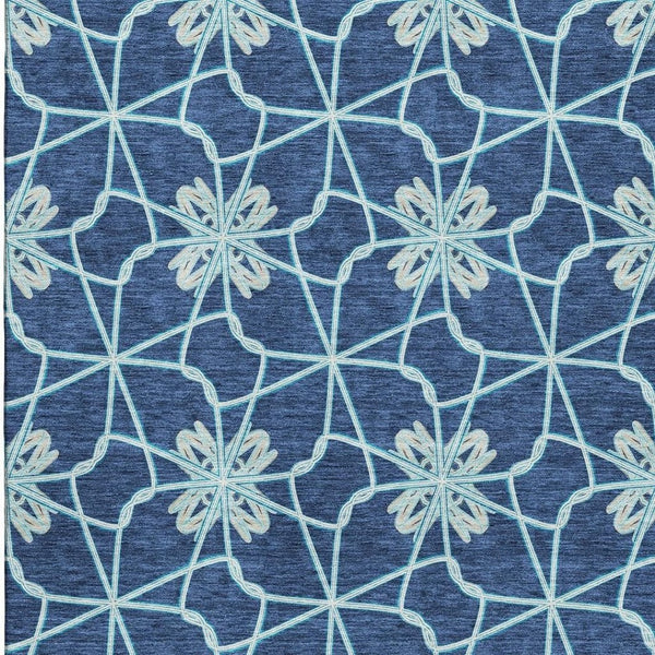 HomeRoots 9' X 12' Navy Blue Geometric Washable Area Rug with UV Protection - Stylish, Stain-Resistant Design 675941