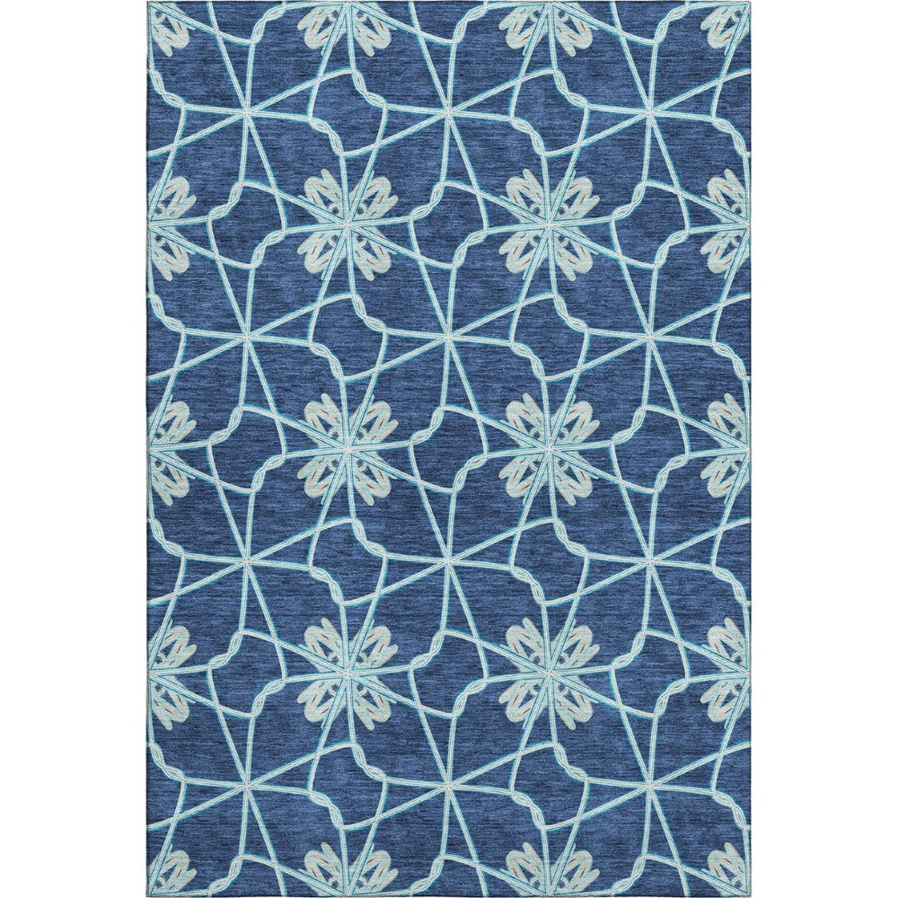 HomeRoots 10' X 14' Navy Blue Geometric Area Rug - Washable, UV Protected, Durable Design for Busy Homes 675942