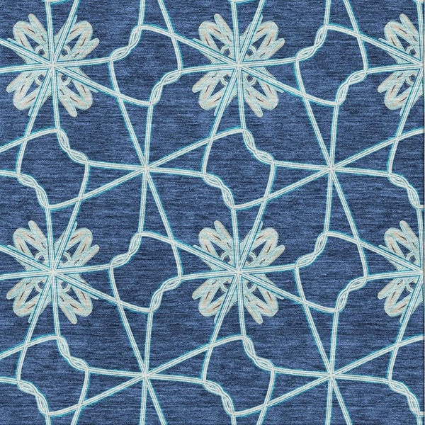 HomeRoots 10' X 14' Navy Blue Geometric Area Rug - Washable, UV Protected, Durable Design for Busy Homes 675942