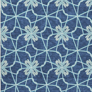 HomeRoots 10' X 14' Navy Blue Geometric Area Rug - Washable, UV Protected, Durable Design for Busy Homes 675942